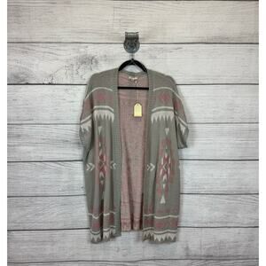 Jodifl Women's Gray Pink Aztec Knit Western Boho Cardigan Size M/L